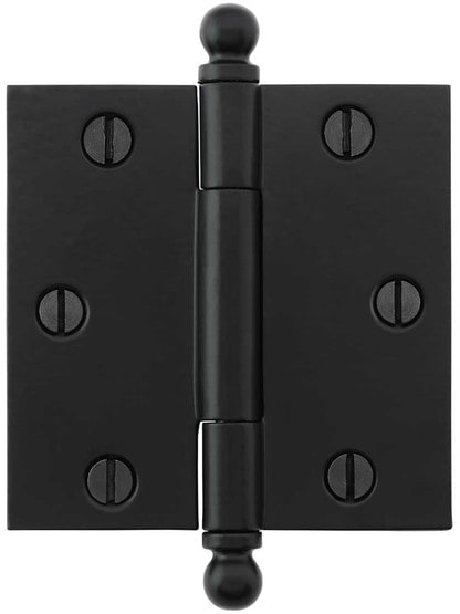 3 1/2-Inch Cast Iron Door Hinge With Ball Finials in Matte Black